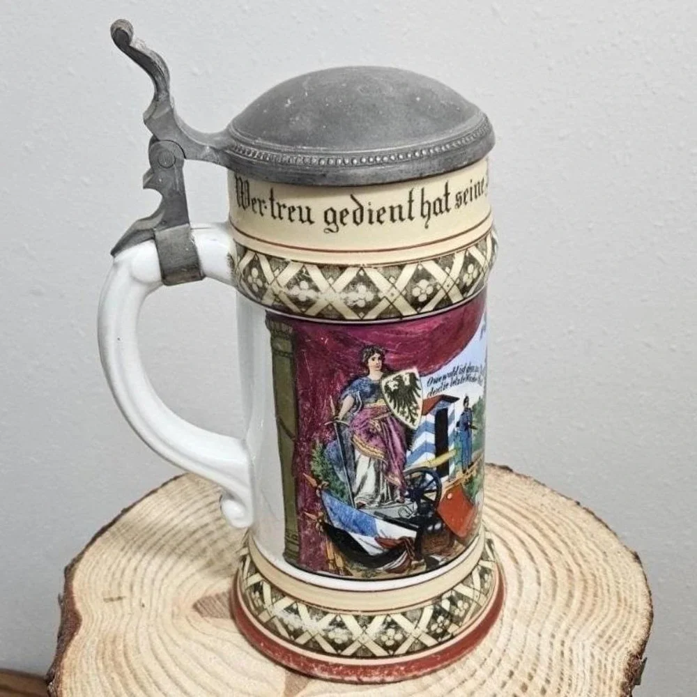 Imperial German Regimental‎ Beer Stein Monogram Lid Produced 1905-1907. Rare